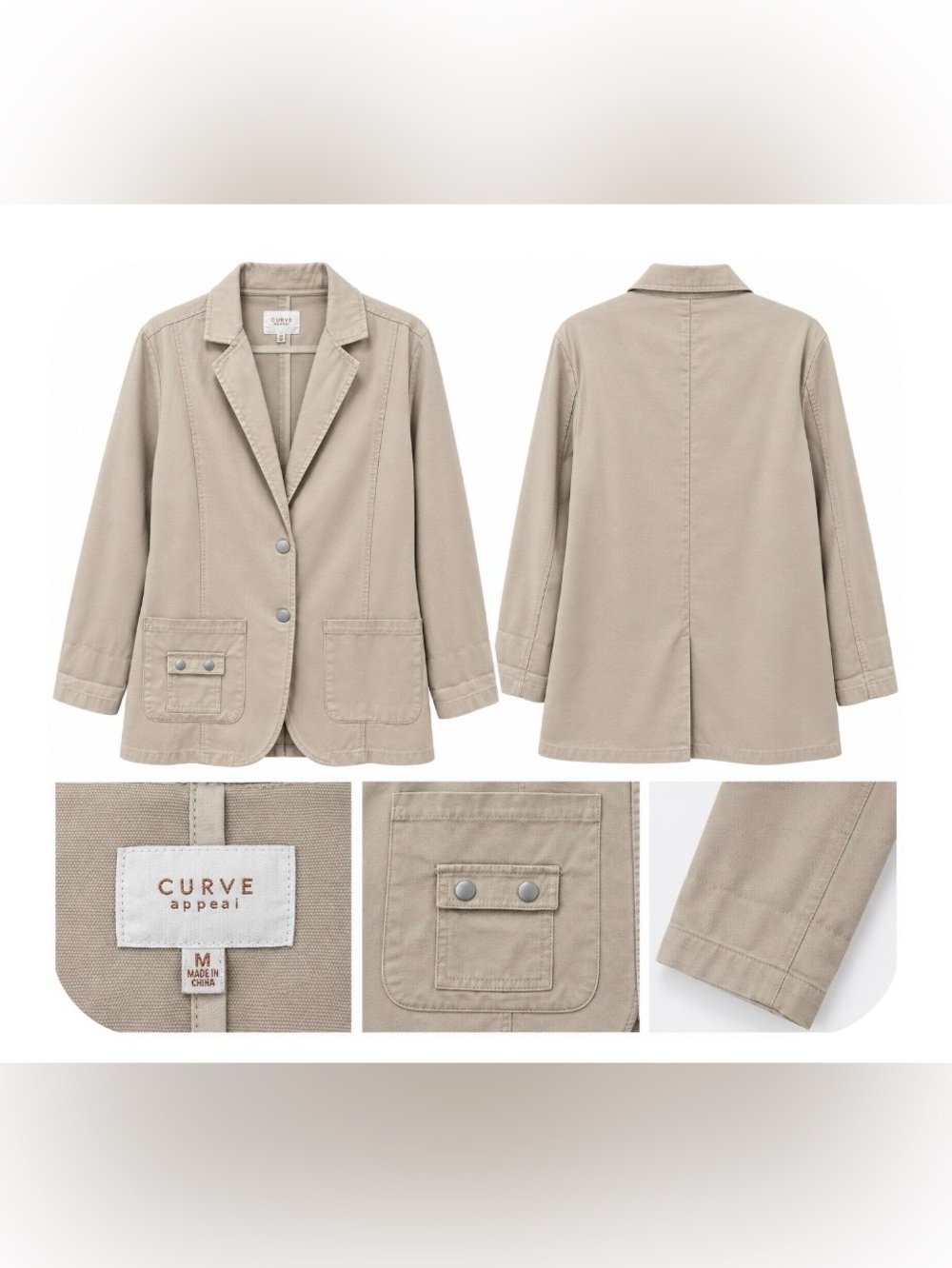 Curve Appeal Women’s Beige Utility Blazer Jacket Size Medium